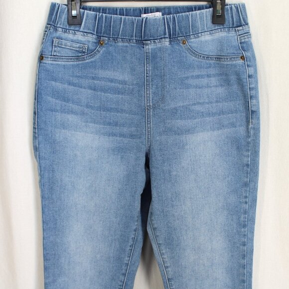 Mudpie Skinny Jeans Womens Size M Medium Wash Blue Pull On Waist Frayed Hems - Picture 2 of 6